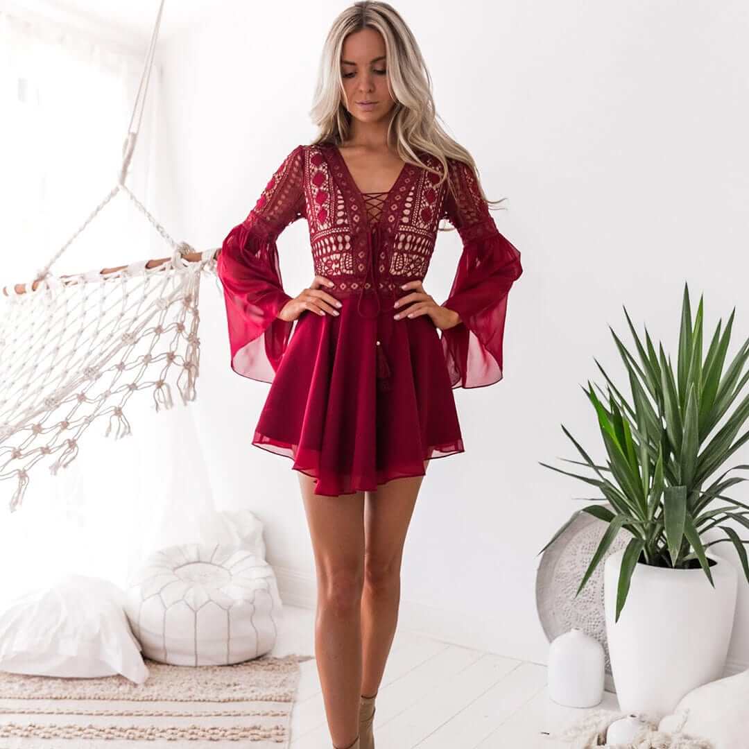Women's Mini Summer Dress with Flared Sleeves for Day Wear — product photo