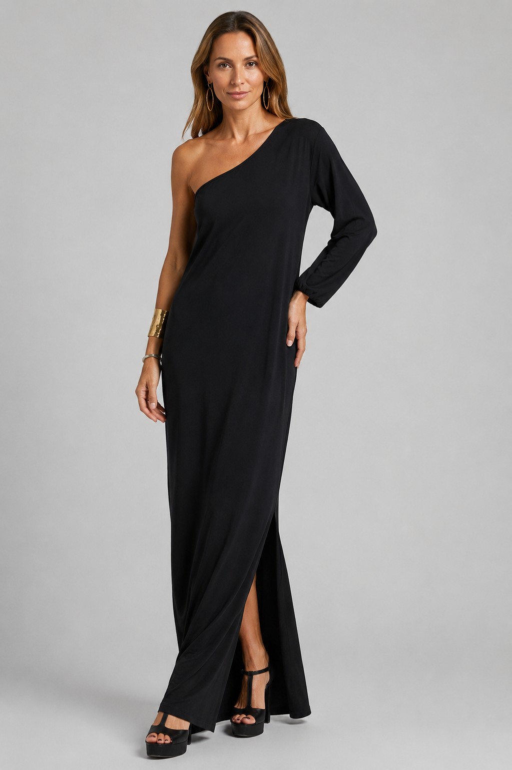 Women’s black women's one-shoulder maxi dress