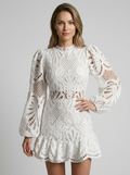 Women’s white women's lace mini dress puff sleeves