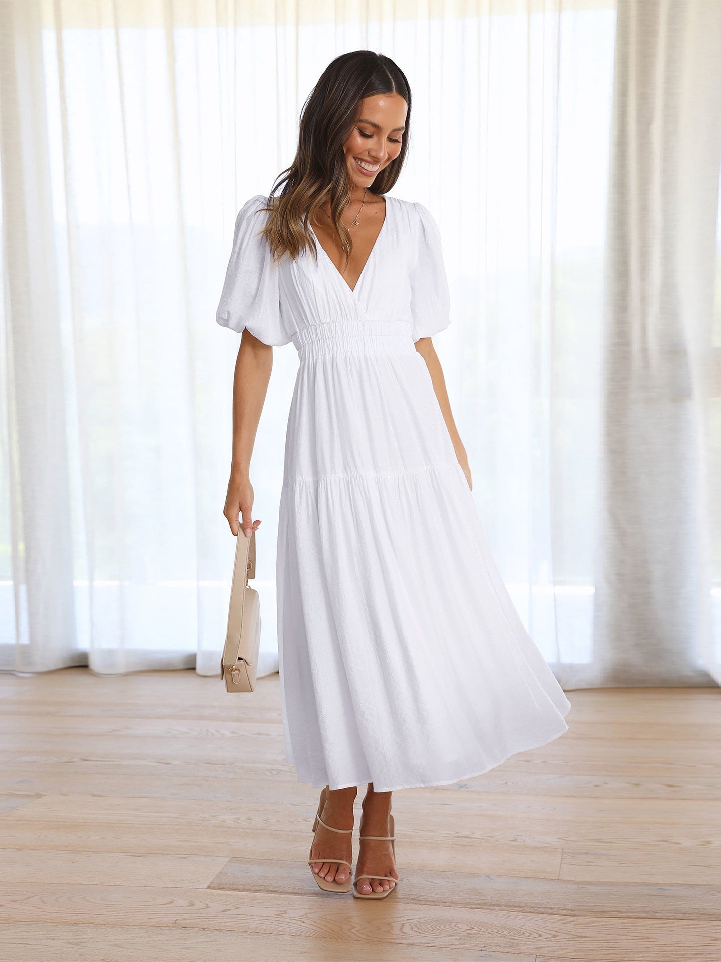 The Pink maxi dress styled simply for easy everyday wear this season