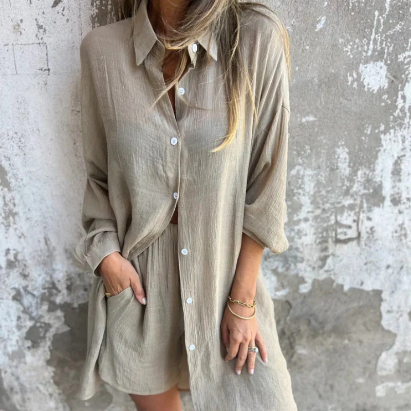 Women’s light brown women's linen two piece set