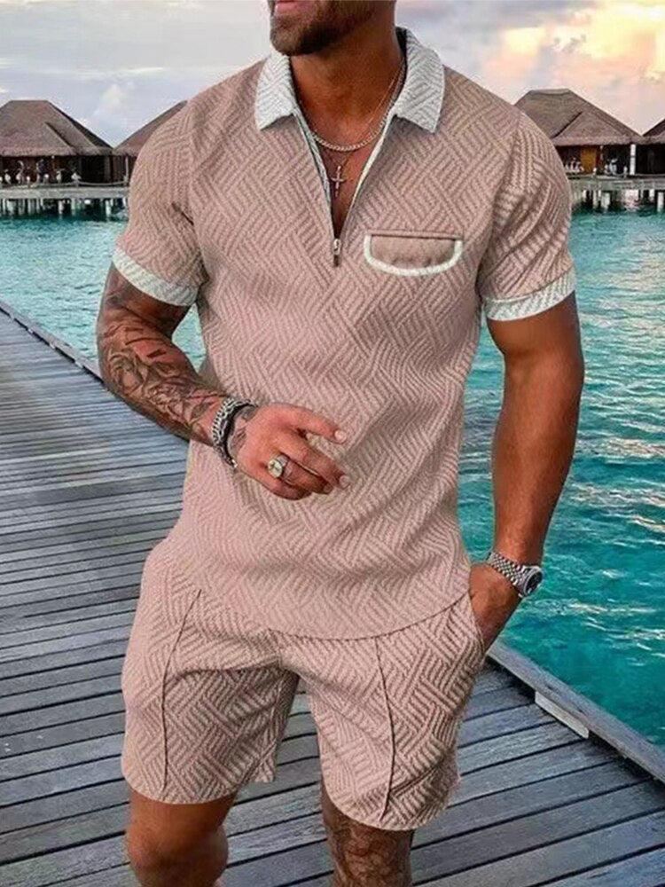 Men's streetwear polo and shorts set, available in multiple colourways, product photo 2