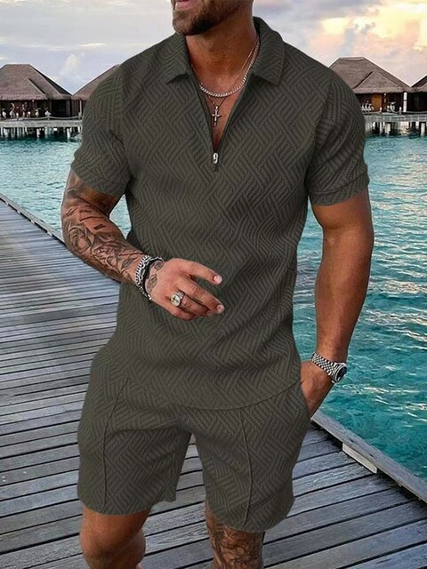 Men's streetwear polo and shorts set, available in multiple colourways, product photo 11