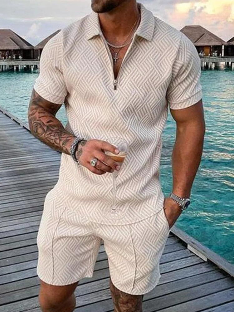 Men's streetwear polo and shorts set, available in multiple colourways, product photo 12