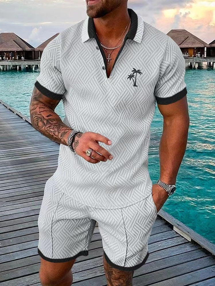 Men's streetwear polo and shorts set, available in multiple colourways, product photo 3