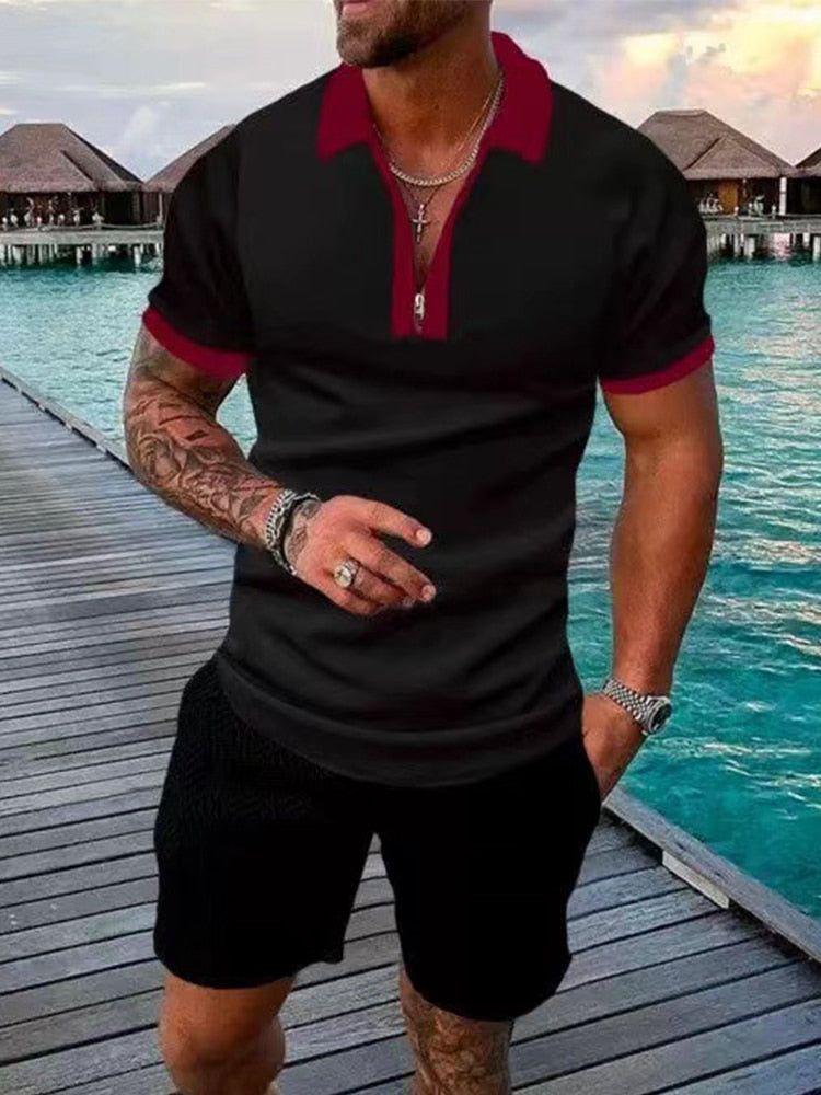 Men's streetwear polo and shorts set, available in multiple colourways, product photo 4