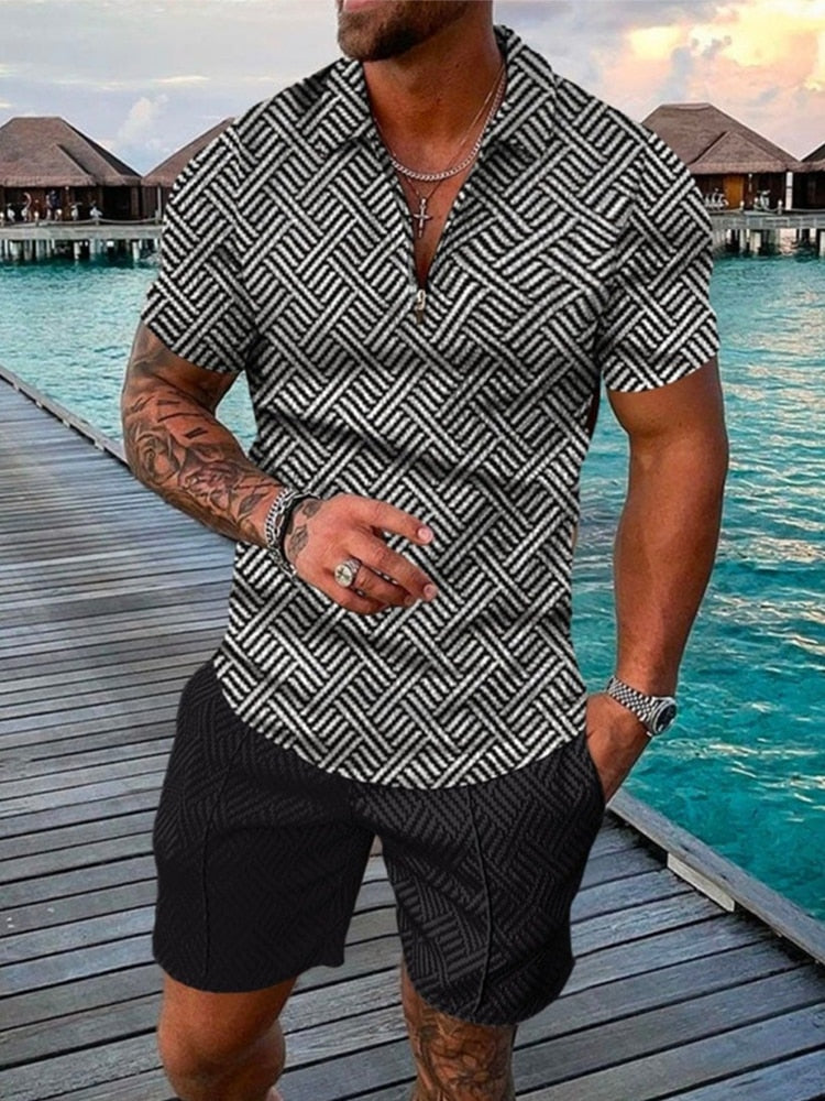 Men's streetwear polo and shorts set, available in multiple colourways, product photo 5
