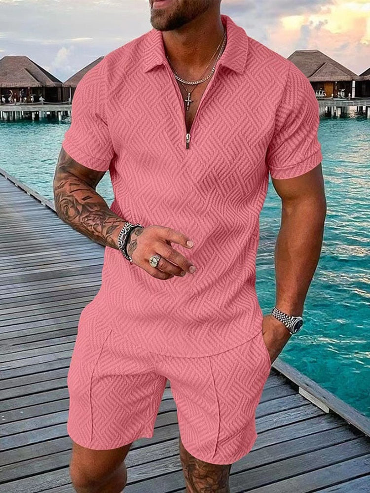 Men's streetwear polo and shorts set, available in multiple colourways, product photo 6
