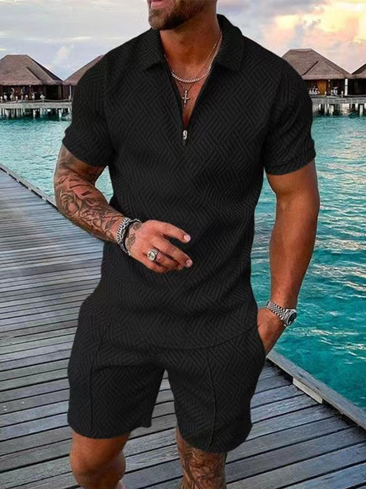 Men's streetwear polo and shorts set, available in multiple colourways, product photo 7