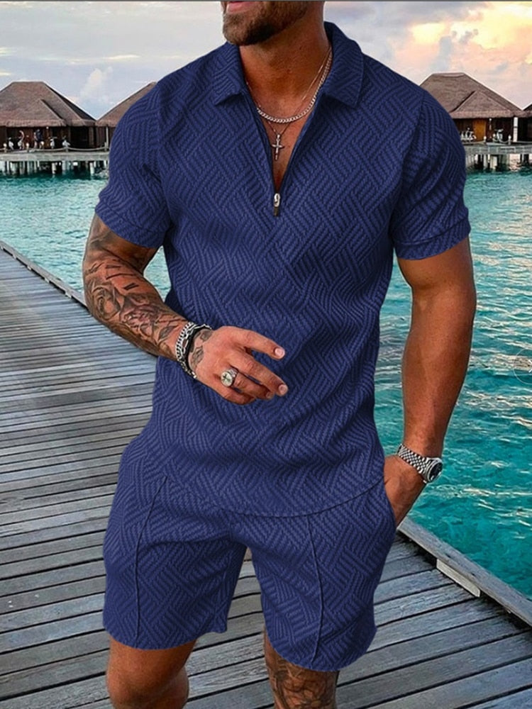 Men's streetwear polo and shorts set, available in multiple colourways, product photo 8