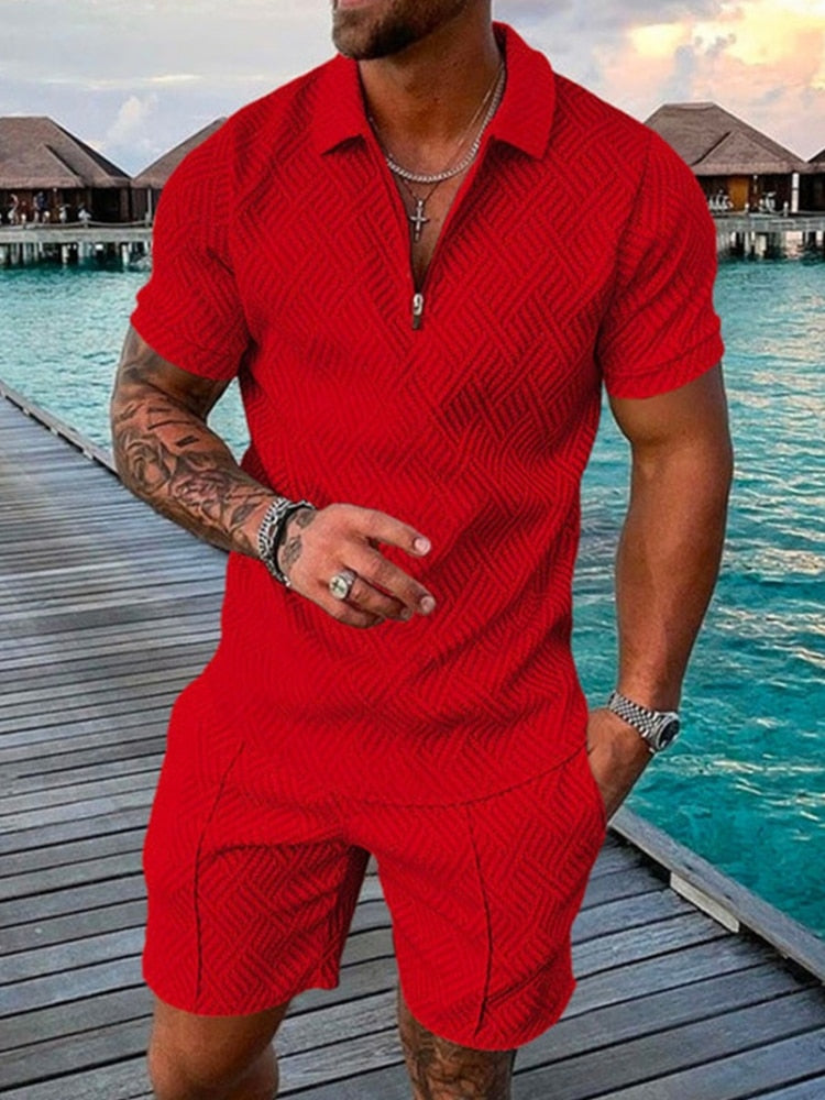 Men's streetwear polo and shorts set, available in multiple colourways, product photo 9