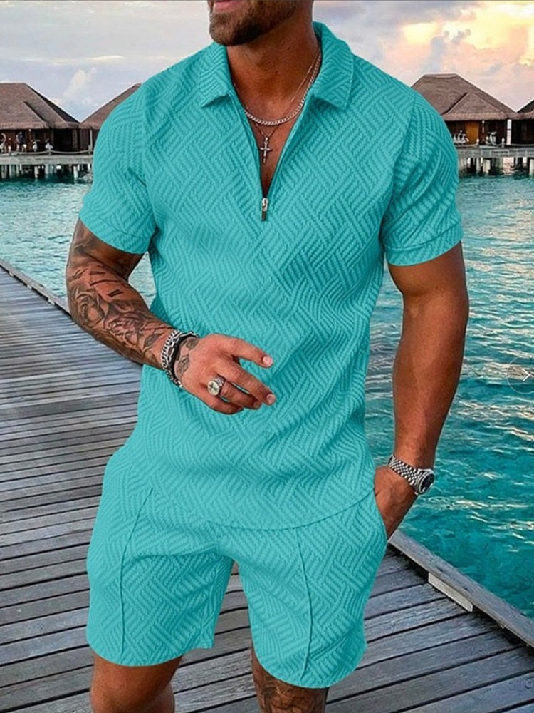 Men's streetwear polo and shorts set, available in multiple colourways, product photo 10