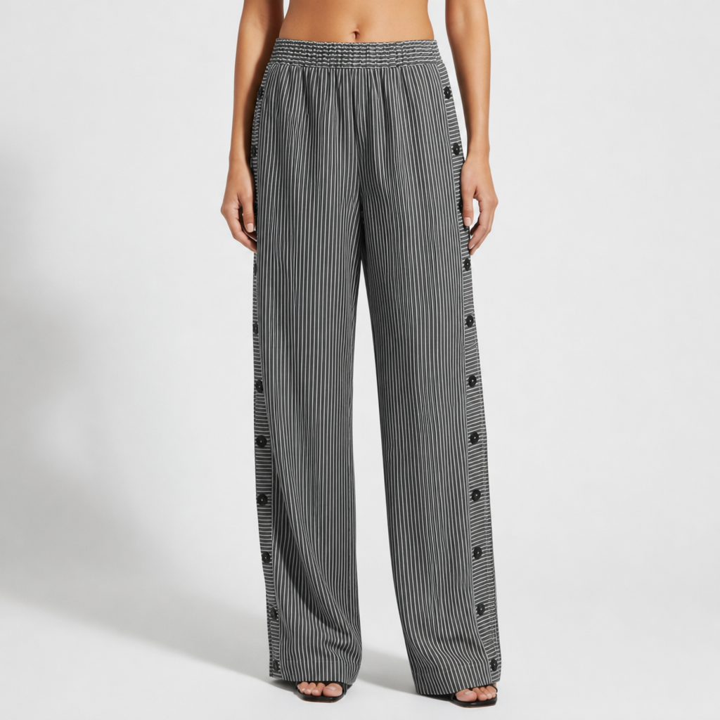 Black striped trousers with a tailored, all-day fit