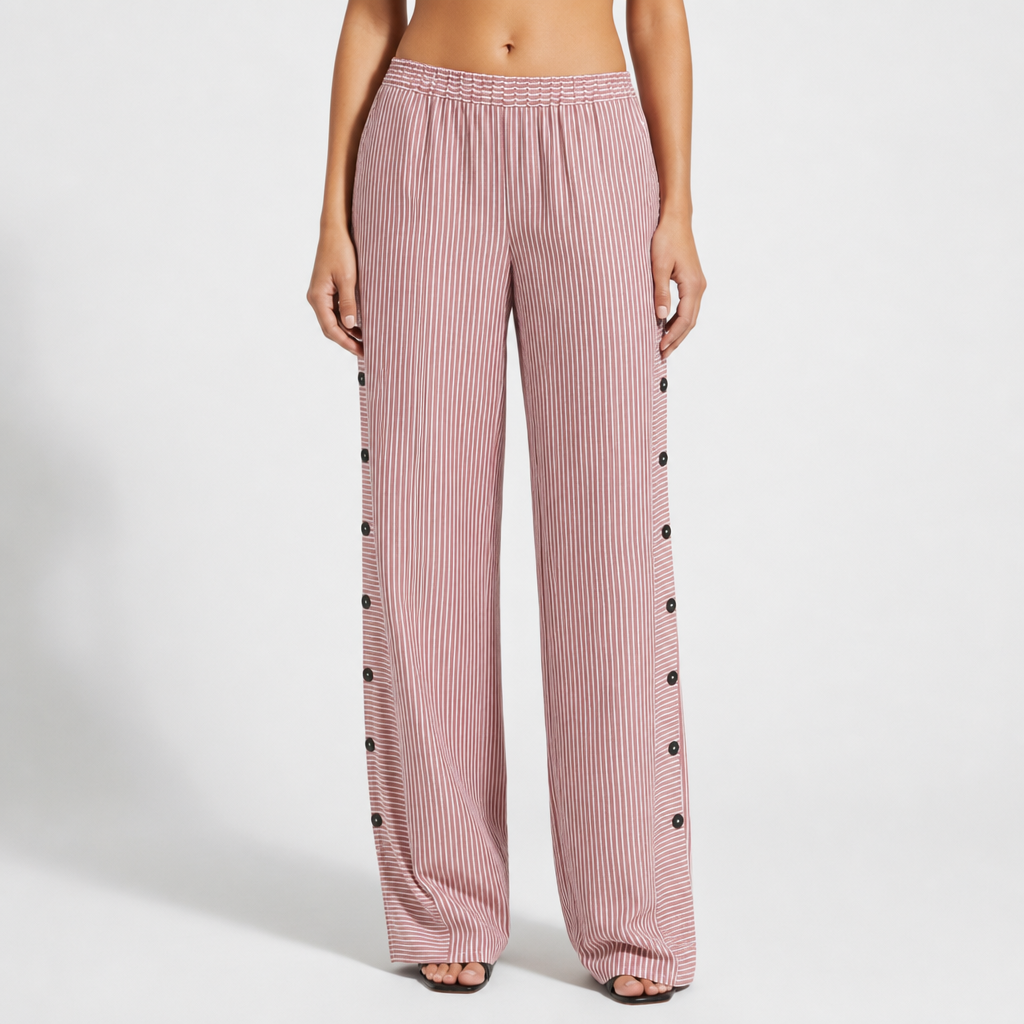 Red striped trousers with a tailored silhouette