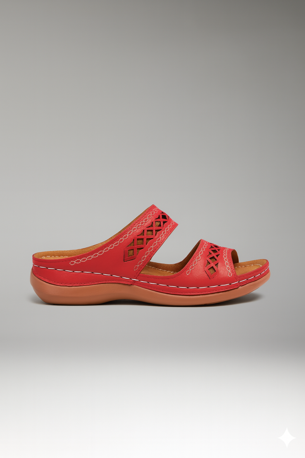 Close-up of the Green slide sandals showing the fabric texture and finish in detail