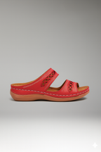 Close-up of the Green slide sandals showing the fabric texture and finish in detail