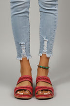 Full outfit look styled around the Blue slide sandals for a polished finish