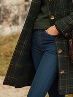 Women's Dark Green Wool Coat long checked fitted winter