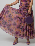 Women's purple midi dress off-shoulder ruched floral