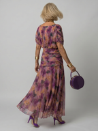 Women's purple midi dress off-shoulder ruched floral