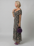 Women's purple midi dress off-shoulder ruched floral