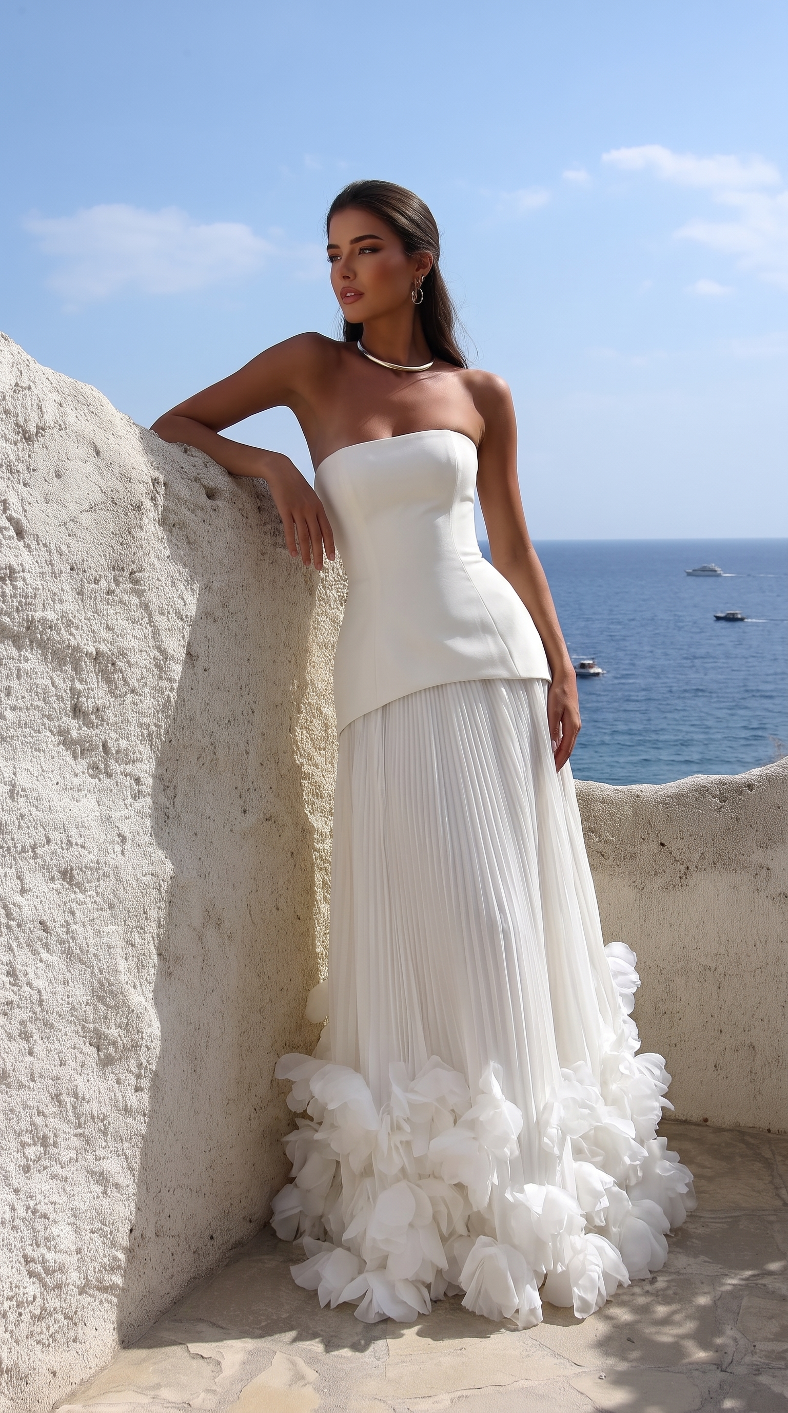 Front view of the White maxi dress, styled for an everyday transitional outfit