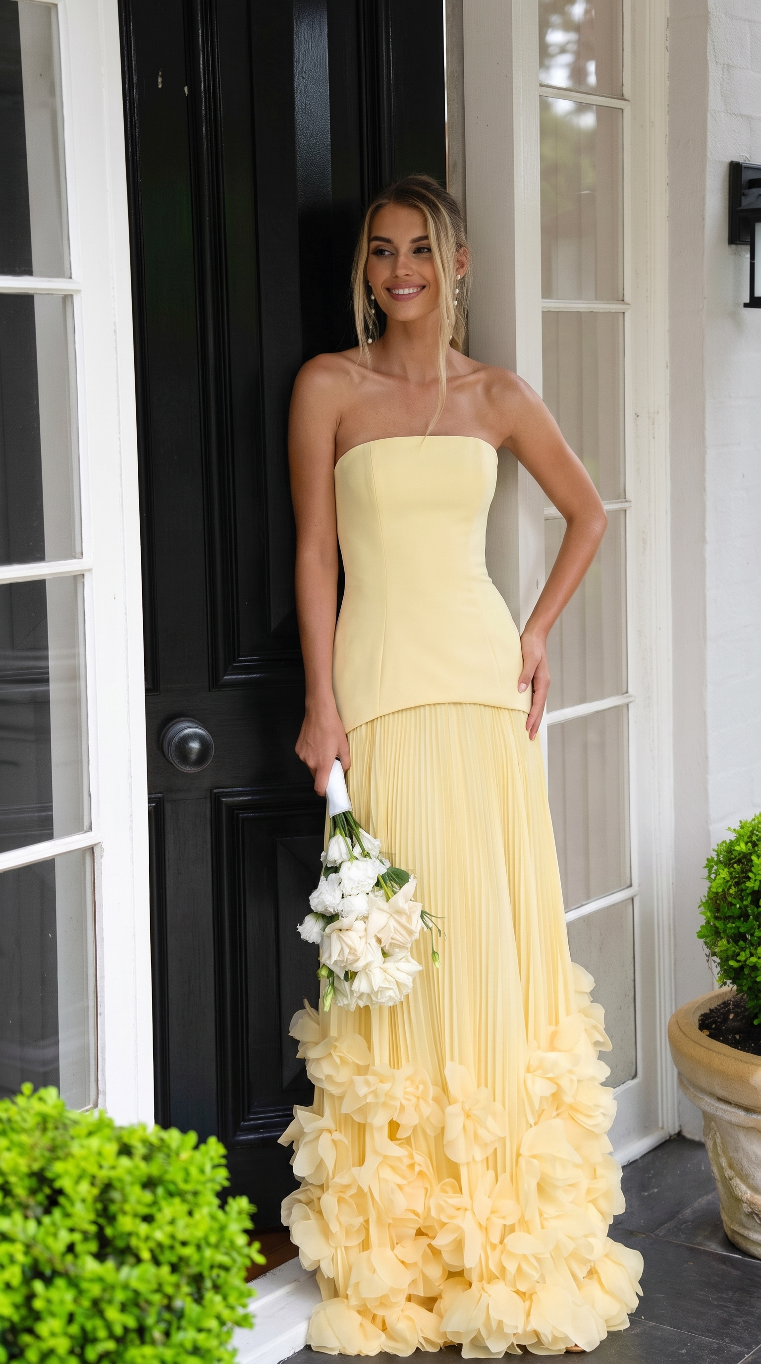 The Yellow maxi dress photographed from a different angle to show the fit