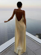 Women’s light yellow women's satin slip maxi dress
