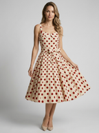Women’s beige women's polka dot midi dress vintage