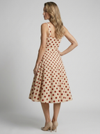 Women’s beige women's polka dot midi dress vintage
