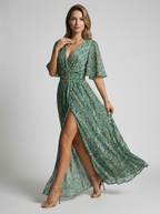 Women’s women's floral maxi dress v-neck high slit