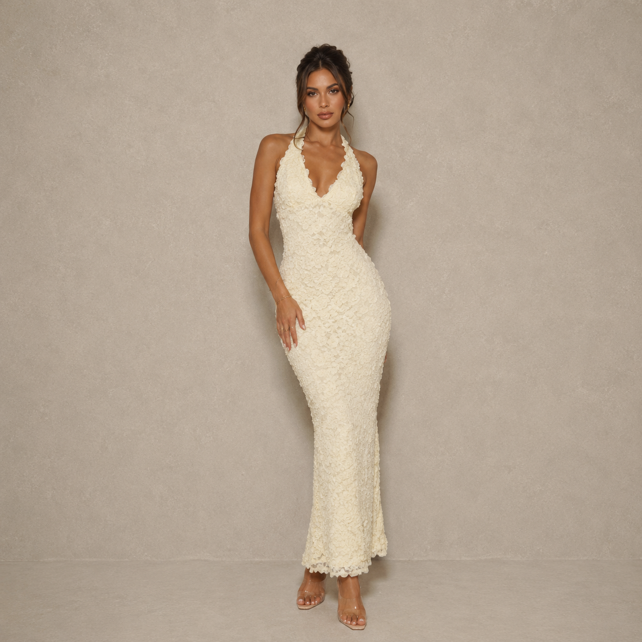 The Yellow maxi dress worn in a lifestyle setting to show how it falls
