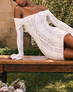 White women's lace mini dress, product photo