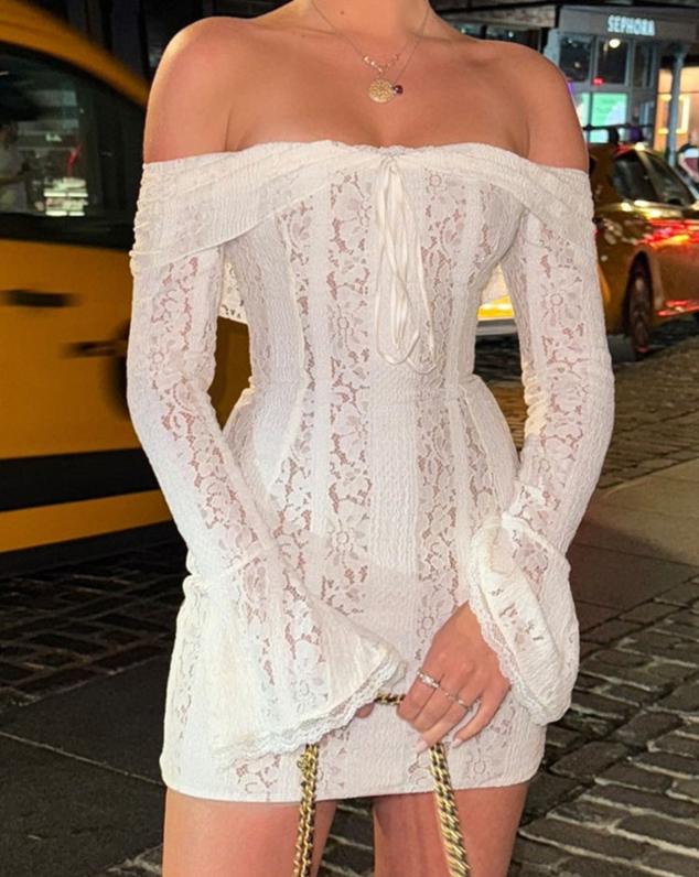 White women's lace mini dress, product photo 2