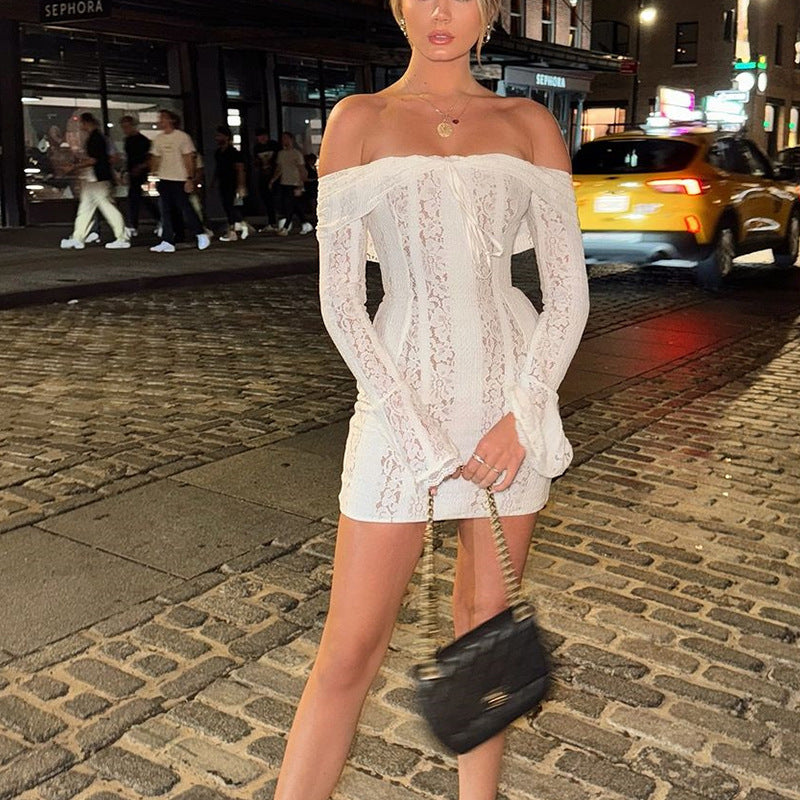 White women's lace mini dress, product photo 3