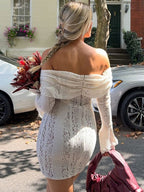 White women's lace mini dress, product photo 6
