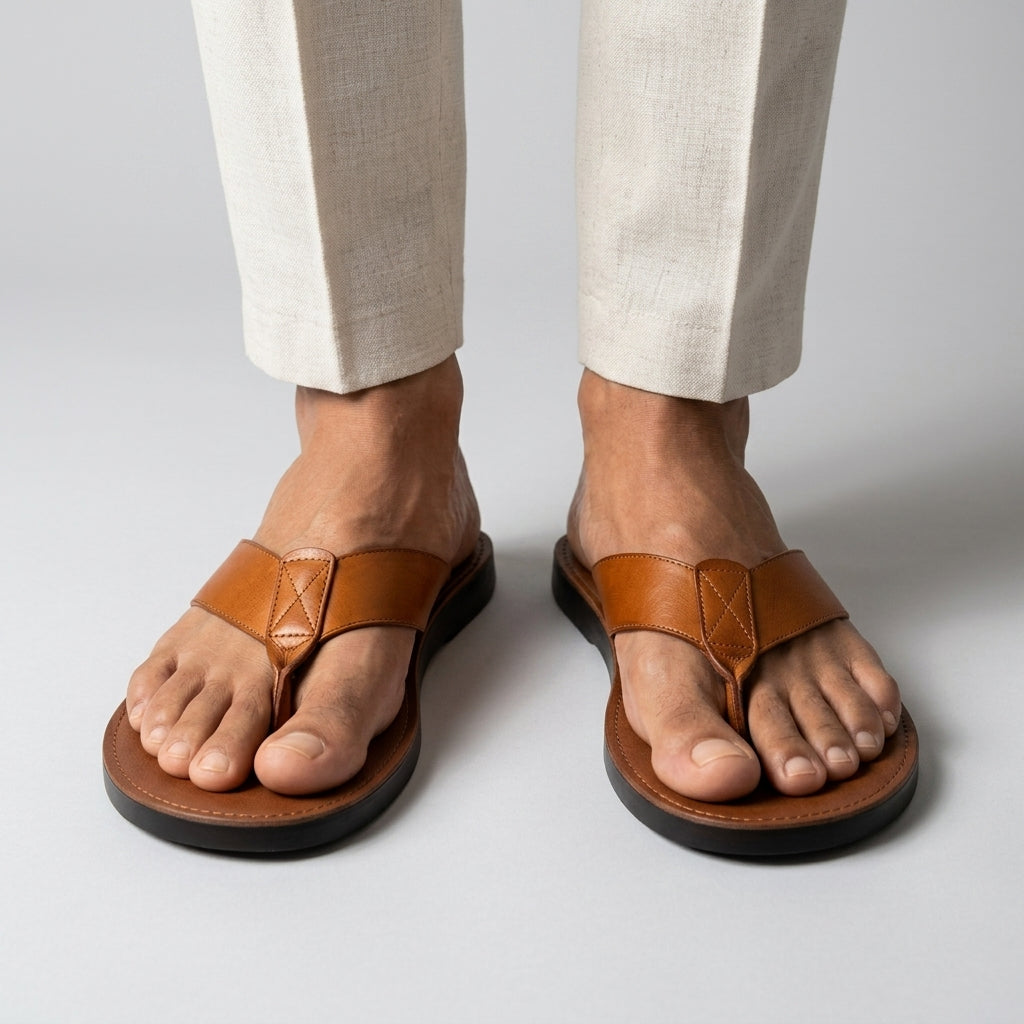 Women's brown leather sandals, product photo