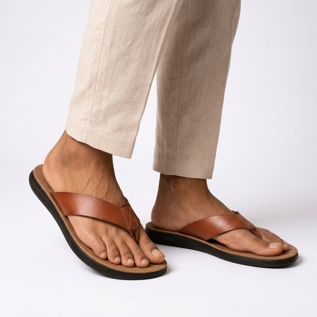 Women's brown leather sandals, product photo 2