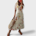 Women's beige maxi dress flowing boho adjustable-waist