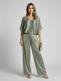 Women’s green women's satin lounge set wide leg