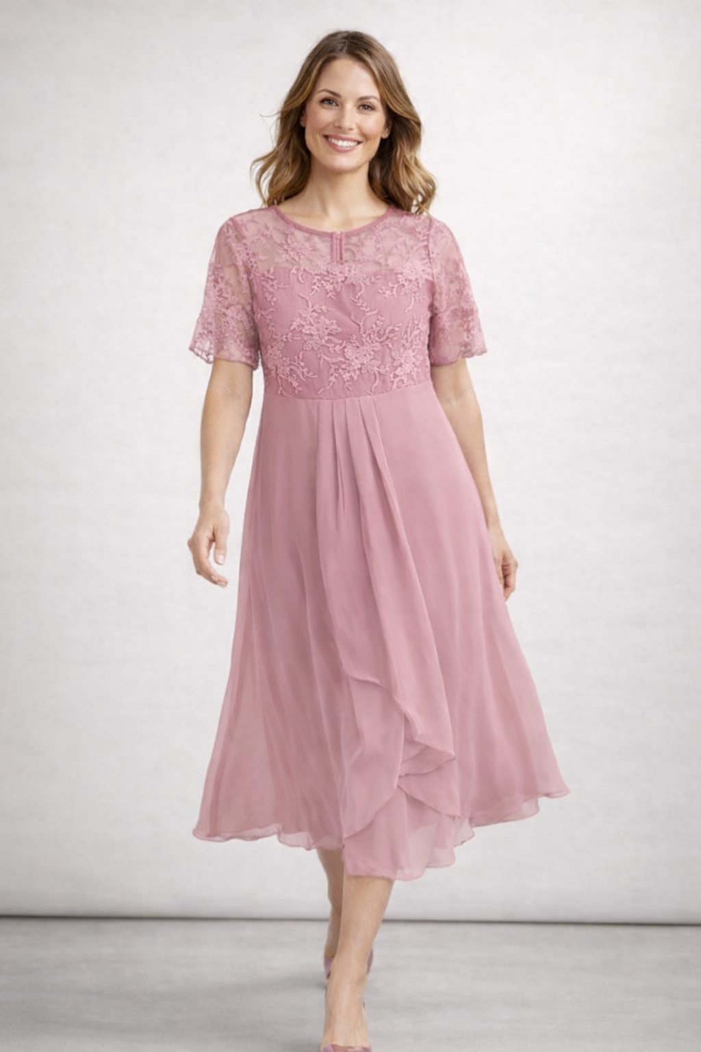 Women’s pink women's lace chiffon midi dress