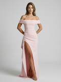 Women’s pink women's off-shoulder maxi dress slit