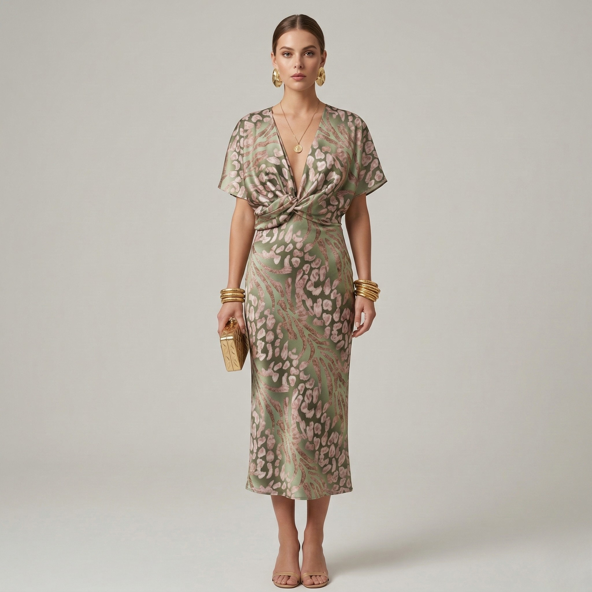 Women’s women's printed midi dress v-neck