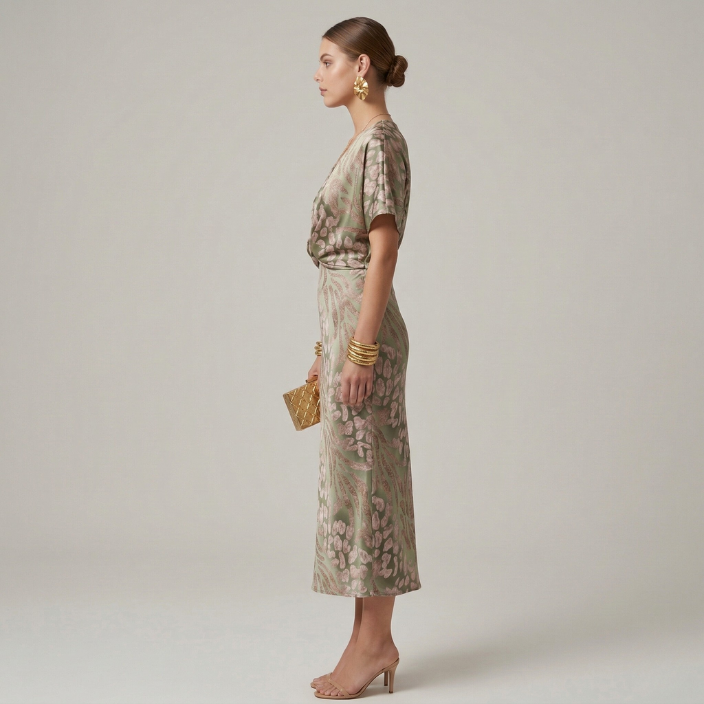 Women’s women's printed midi dress v-neck