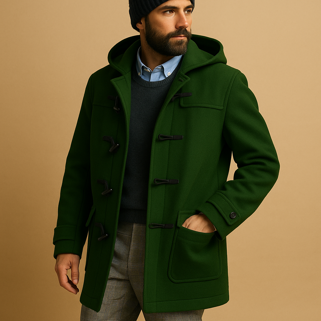 Men's long coat tailored zip front in green