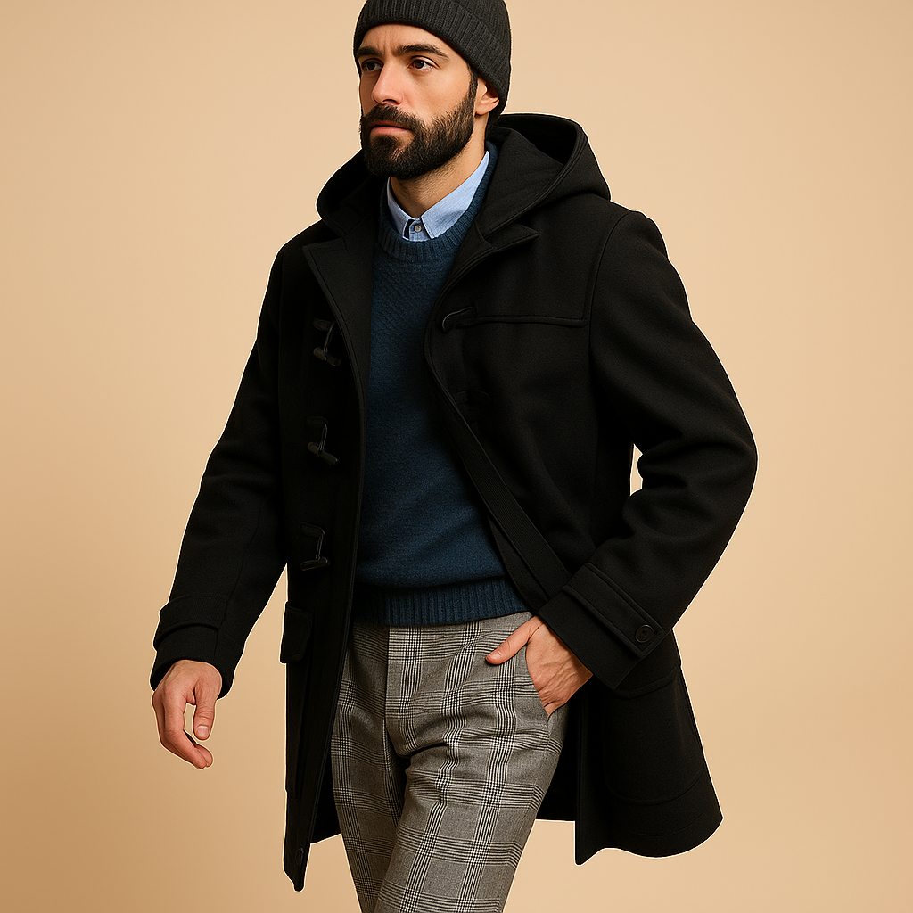 Men's long coat tailored zip front in green