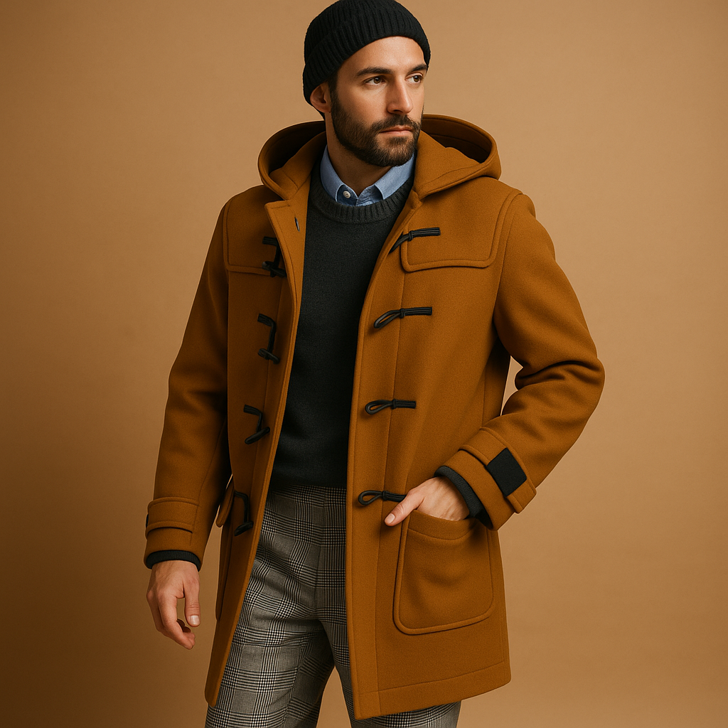 Men's long coat tailored zip front in green