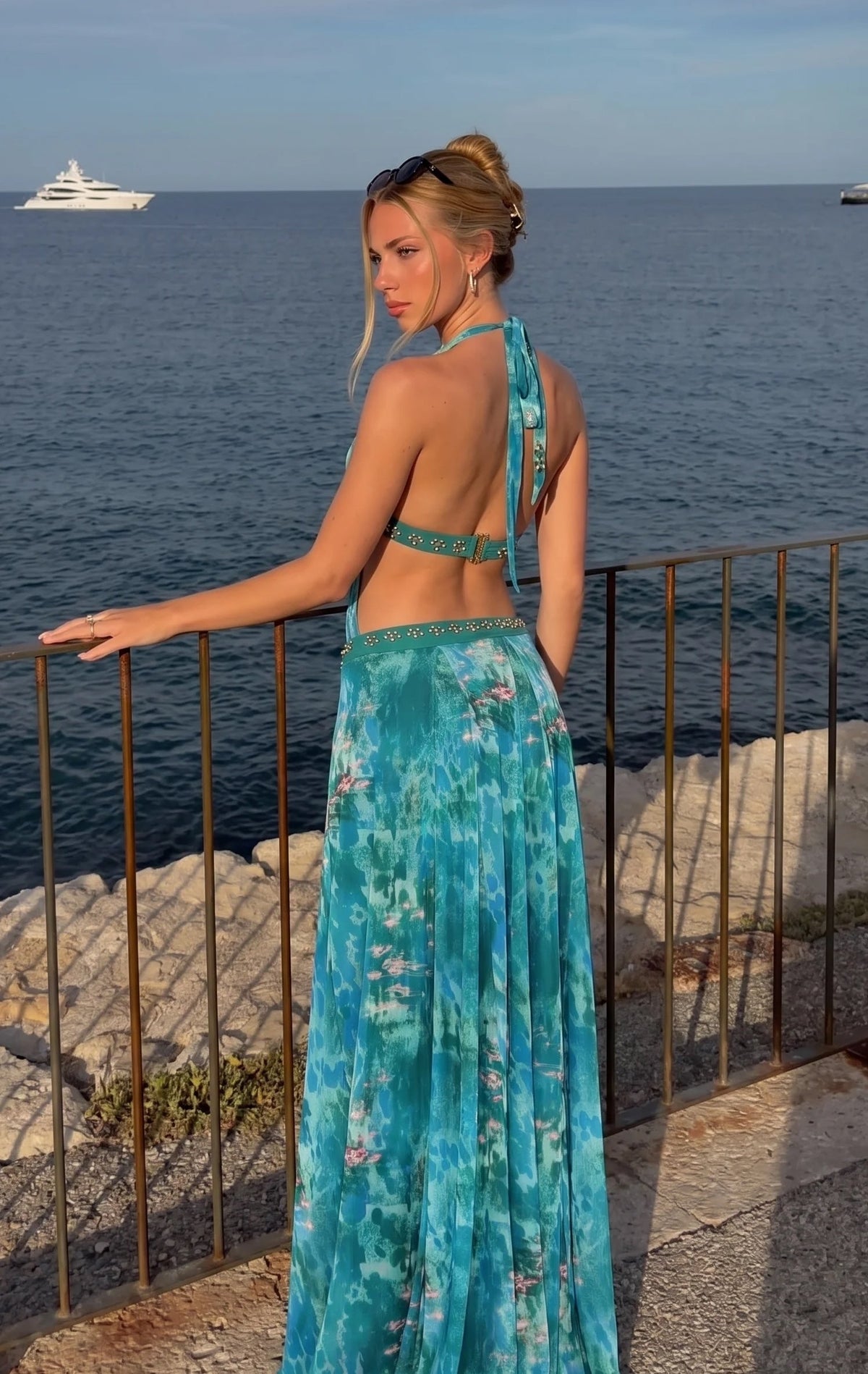 Turquoise halter maxi dress, product photo 2