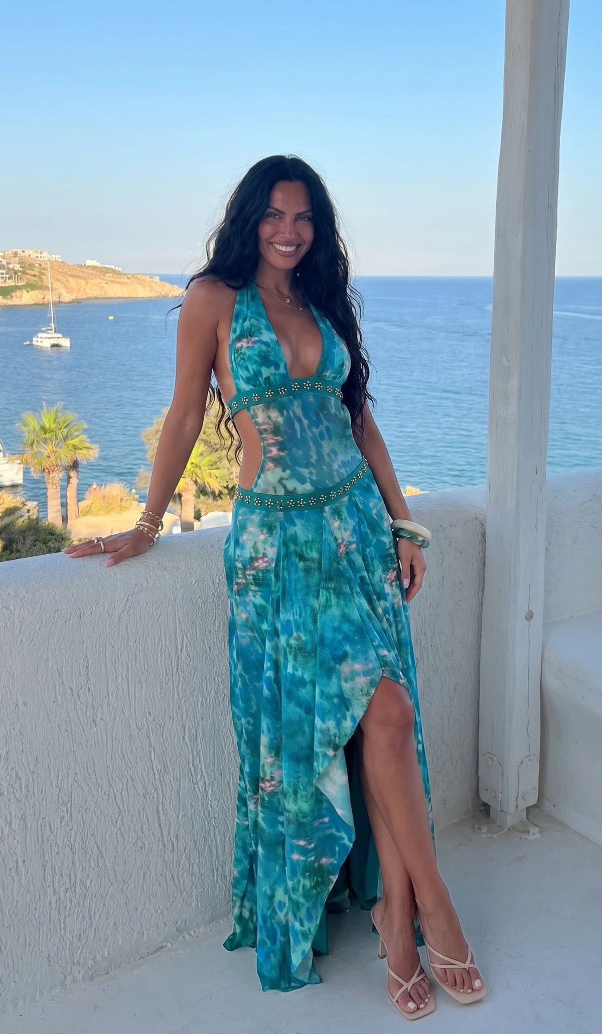 Turquoise halter maxi dress, product photo 3
