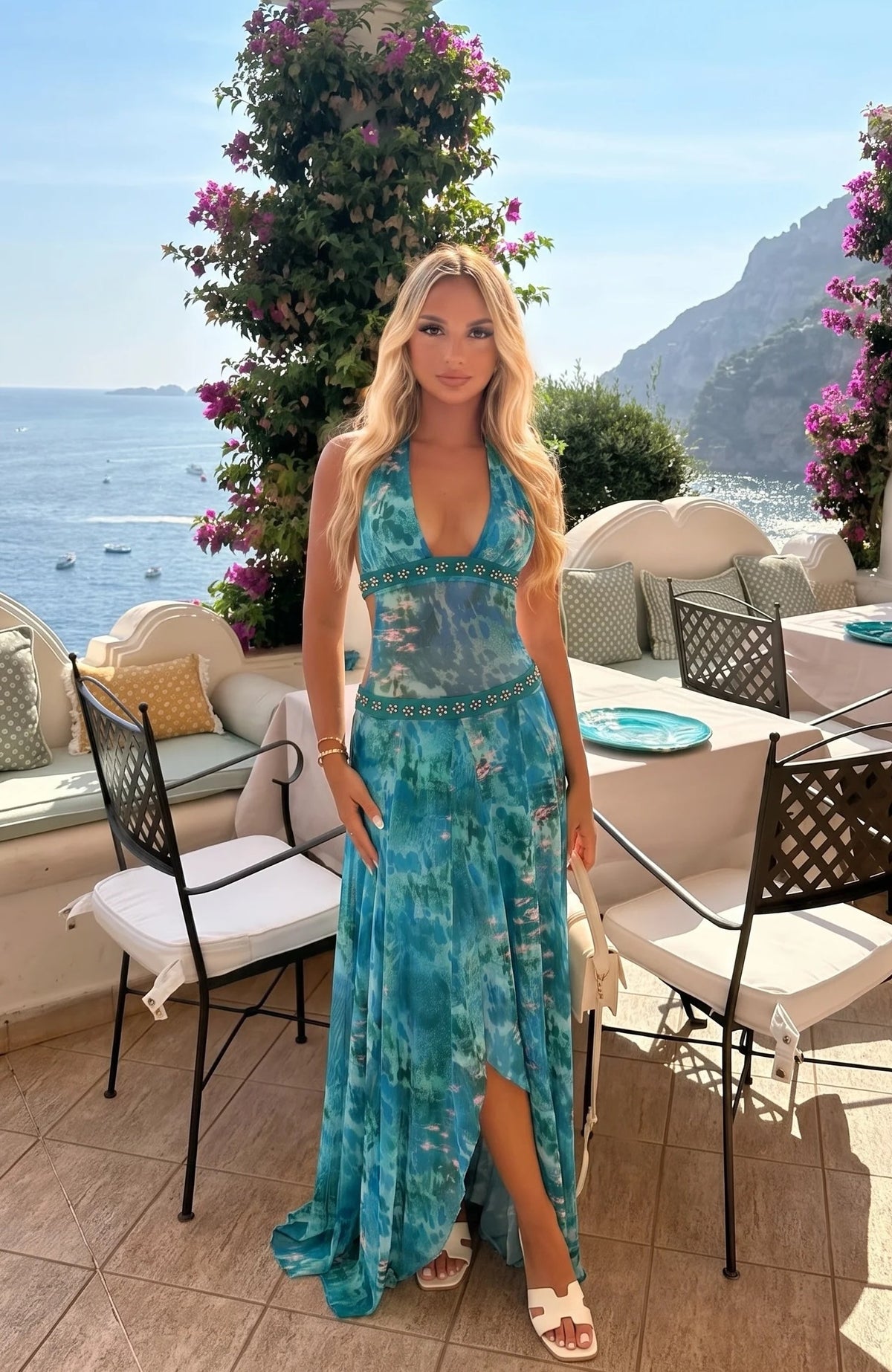Turquoise halter maxi dress, product photo 4